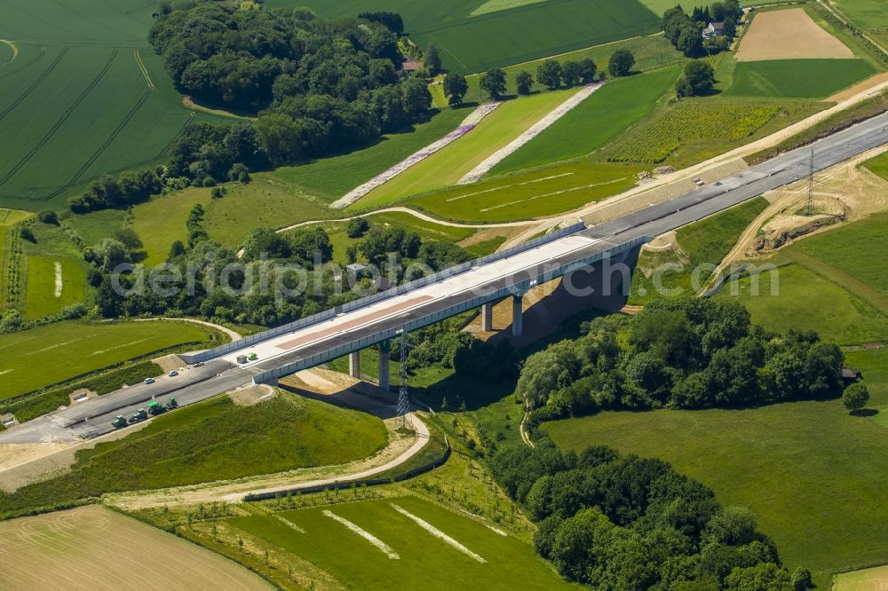 Aerial photograph Velbert - Construction site for the new building of Routing and traffic lanes over the highway bridge in the motorway A44 and B277 in Velbert in the state North Rhine-Westphalia