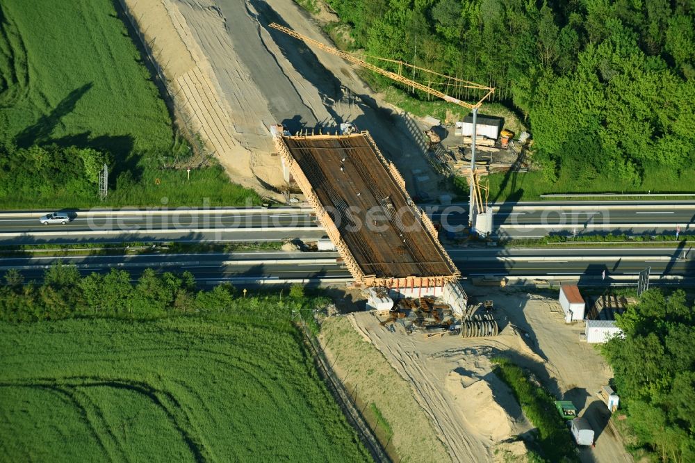 Aerial photograph Glasewitz - Construction site for the new building of Routing and traffic lanes over the highway bridge in the motorway A 19 in Glasewitz in the state Mecklenburg - Western Pomerania, Germany