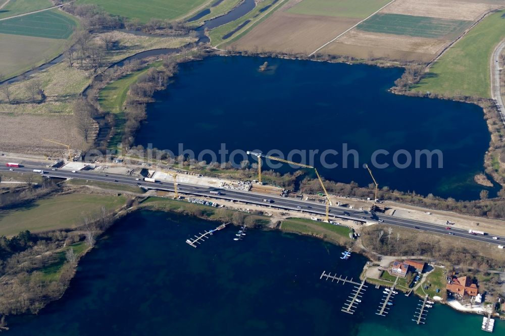 Aerial photograph Northeim - Construction site for the new building of Routing and traffic lanes over the highway bridge in the motorway A 7 in Northeim in the state Lower Saxony, Germany