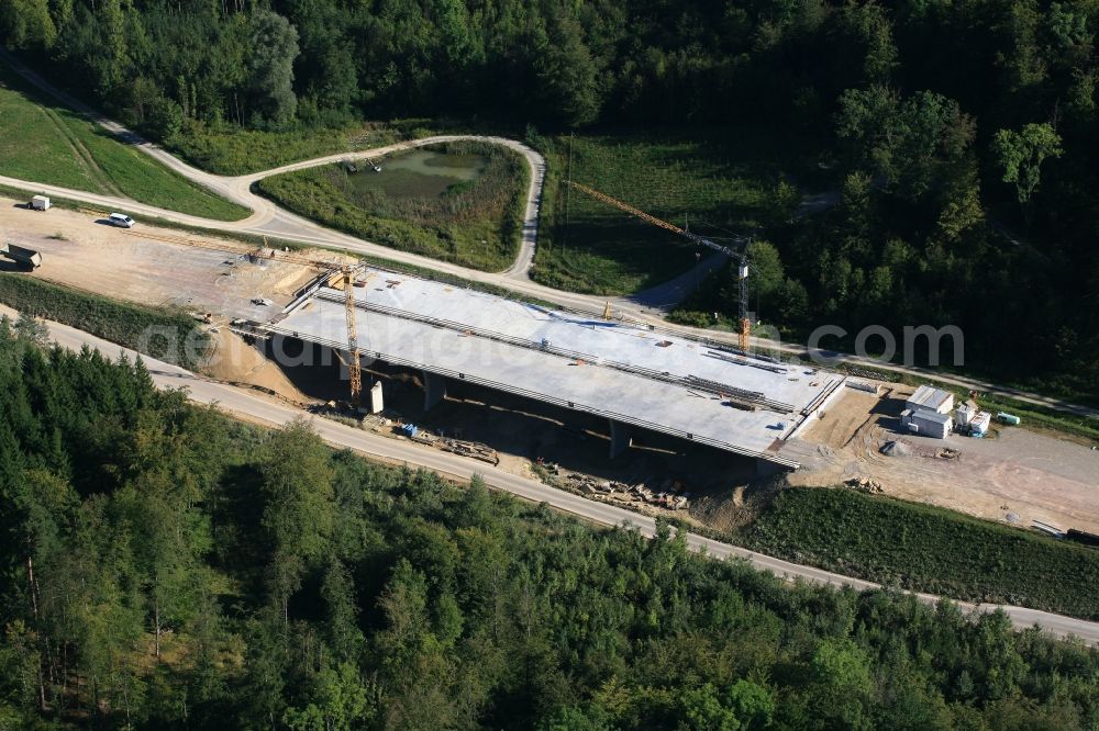 Aerial photograph Rheinfelden (Baden) - Construction site for the new building of routing and traffic lanes over the highway bridge in the motorway A 98 in Rheinfelden (Baden) in the state Baden-Wuerttemberg