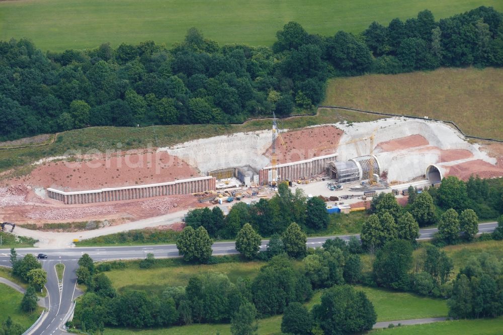 Aerial image Küchen - Construction site for the new tunnel Kuechen of the motorway A 44 in Kuechen in the state Hessen