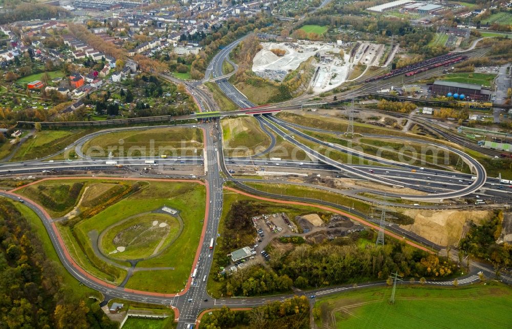 Bochum from above - Construction site at junction Bochum-West between the A40 motorway and the planned A448 in Bochum in North Rhine-Westphalia