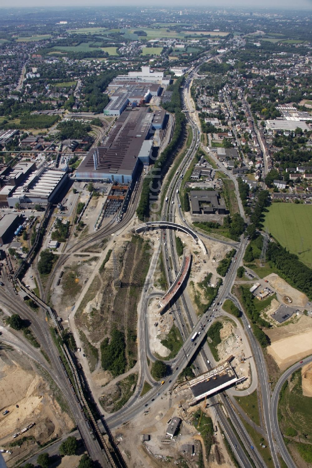 Bochum from above - Construction site at junction Bochum-West between the A40 motorway and the planned A448 in Bochum in North Rhine-Westphalia