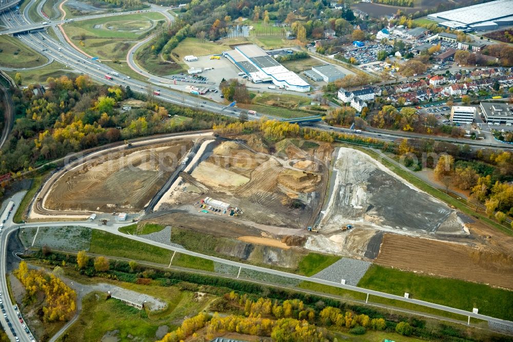 Bochum from the bird's eye view: Construction site at junction Bochum-West between the A40 motorway and the planned A448 in Bochum in North Rhine-Westphalia