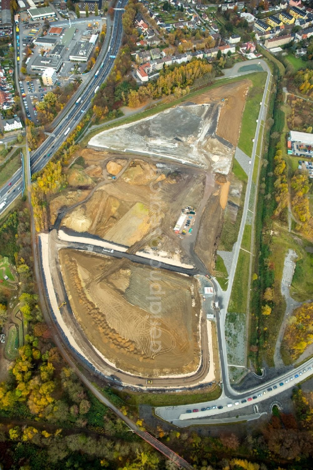 Bochum from above - Construction site at junction Bochum-West between the A40 motorway and the planned A448 in Bochum in North Rhine-Westphalia