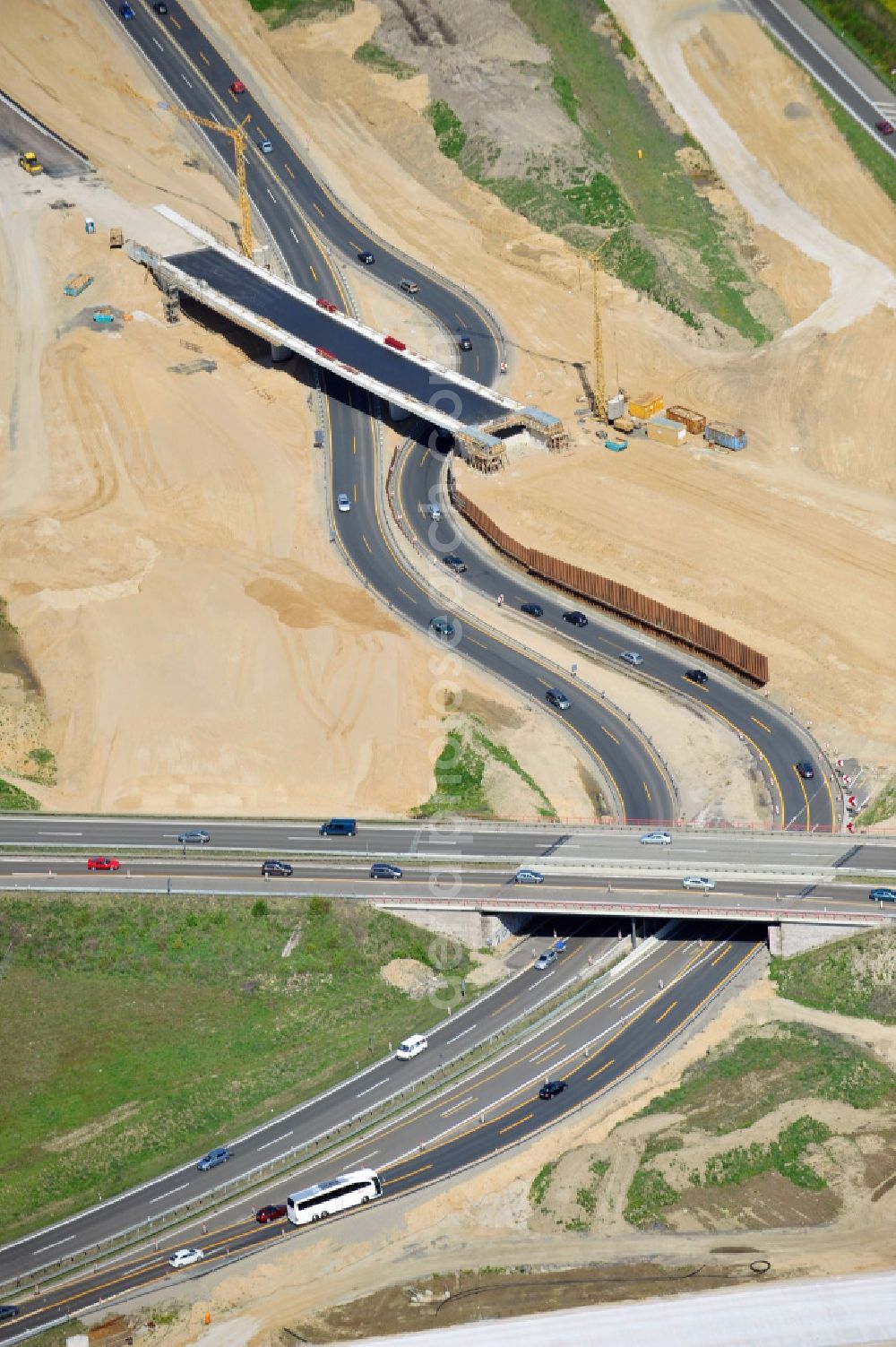 Schwanebeck from the bird's eye view: View of the construction site at the motorway junction Barnim