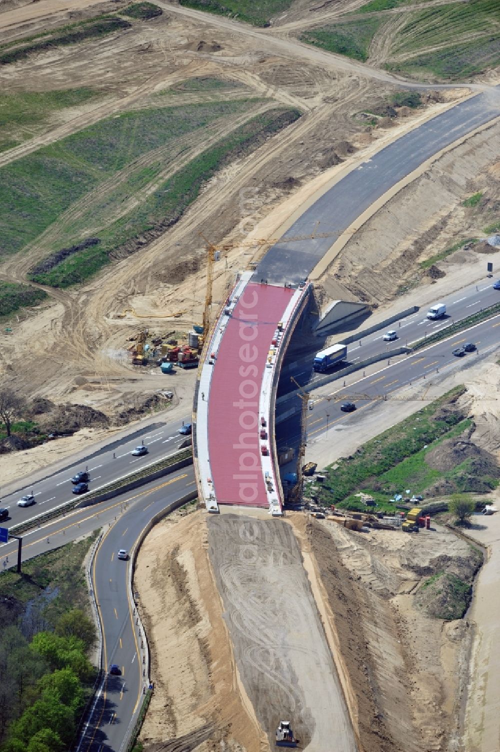 Schwanebeck from above - View of the construction site at the motorway junction Barnim