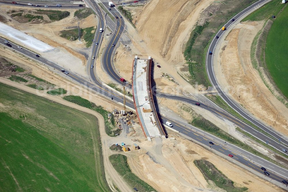 Aerial image Schwanebeck - View of the construction site at the motorway junction Barnim