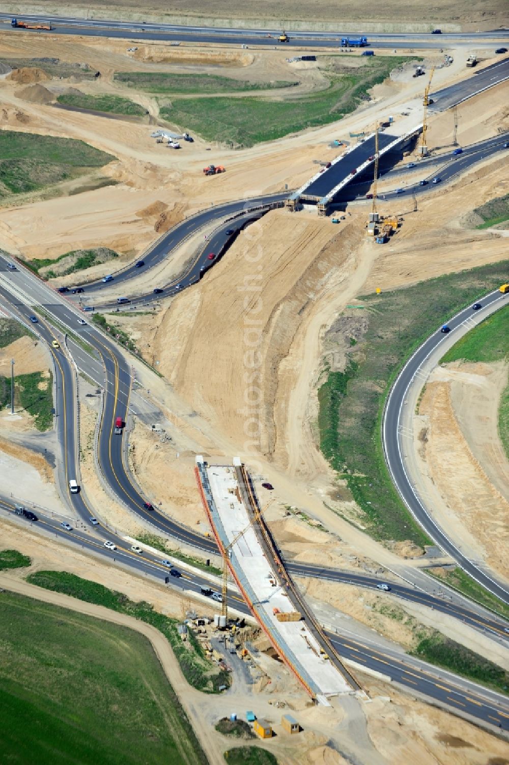 Schwanebeck from the bird's eye view: View of the construction site at the motorway junction Barnim