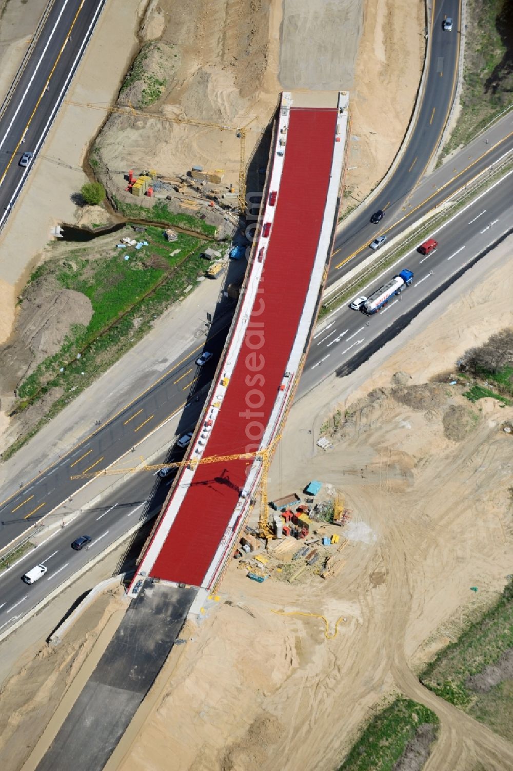 Schwanebeck from the bird's eye view: View of the construction site at the motorway junction Barnim