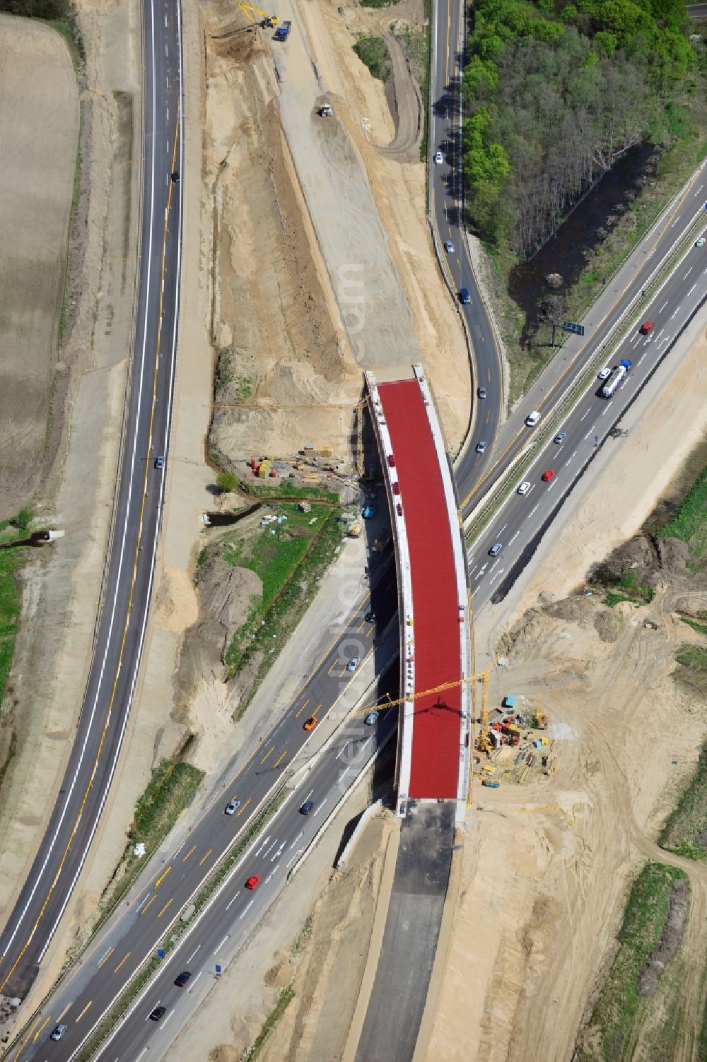 Aerial image Schwanebeck - View of the construction site at the motorway junction Barnim