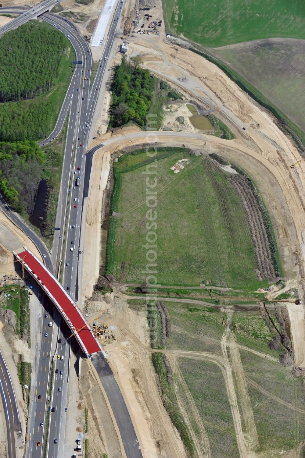 Schwanebeck from above - View of the construction site at the motorway junction Barnim