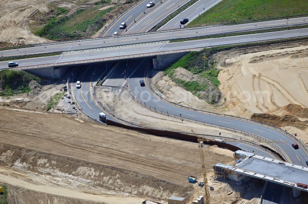 Aerial image Schwanebeck - View of the construction site at the motorway junction Barnim