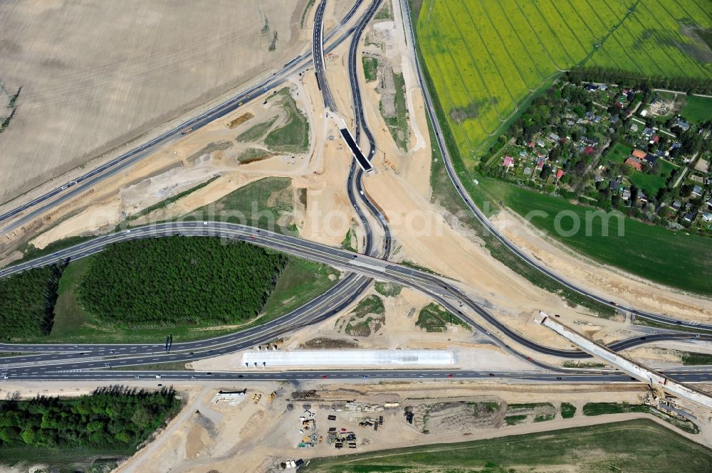 Schwanebeck from the bird's eye view: View of the construction site at the motorway junction Barnim