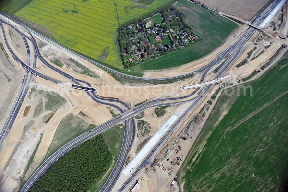 Aerial image Schwanebeck - View of the construction site at the motorway junction Barnim