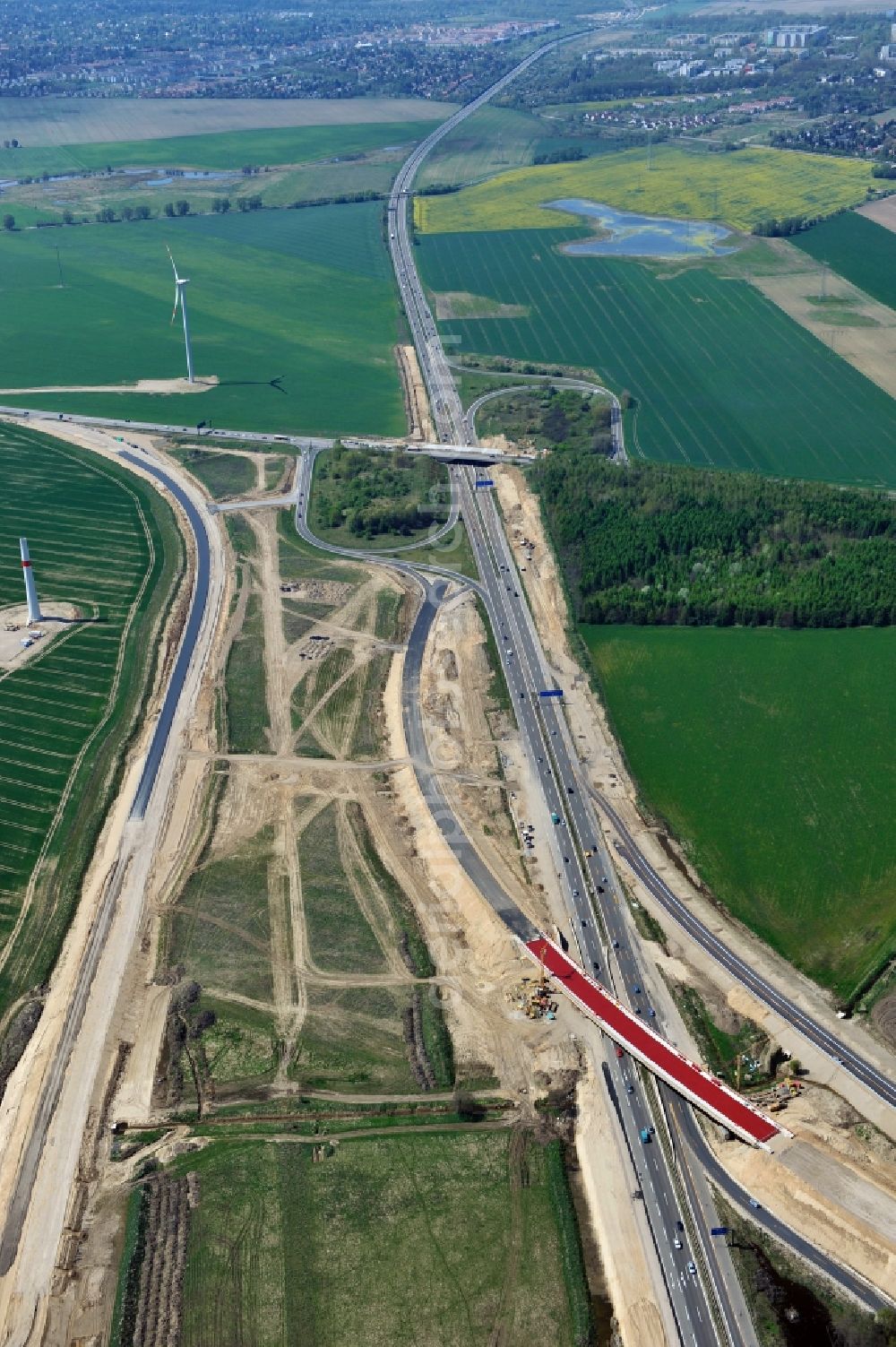 Schwanebeck from above - View of the construction site at the motorway junction Barnim