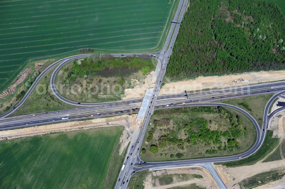 Aerial image Schwanebeck - View of the construction site at the motorway junction Barnim