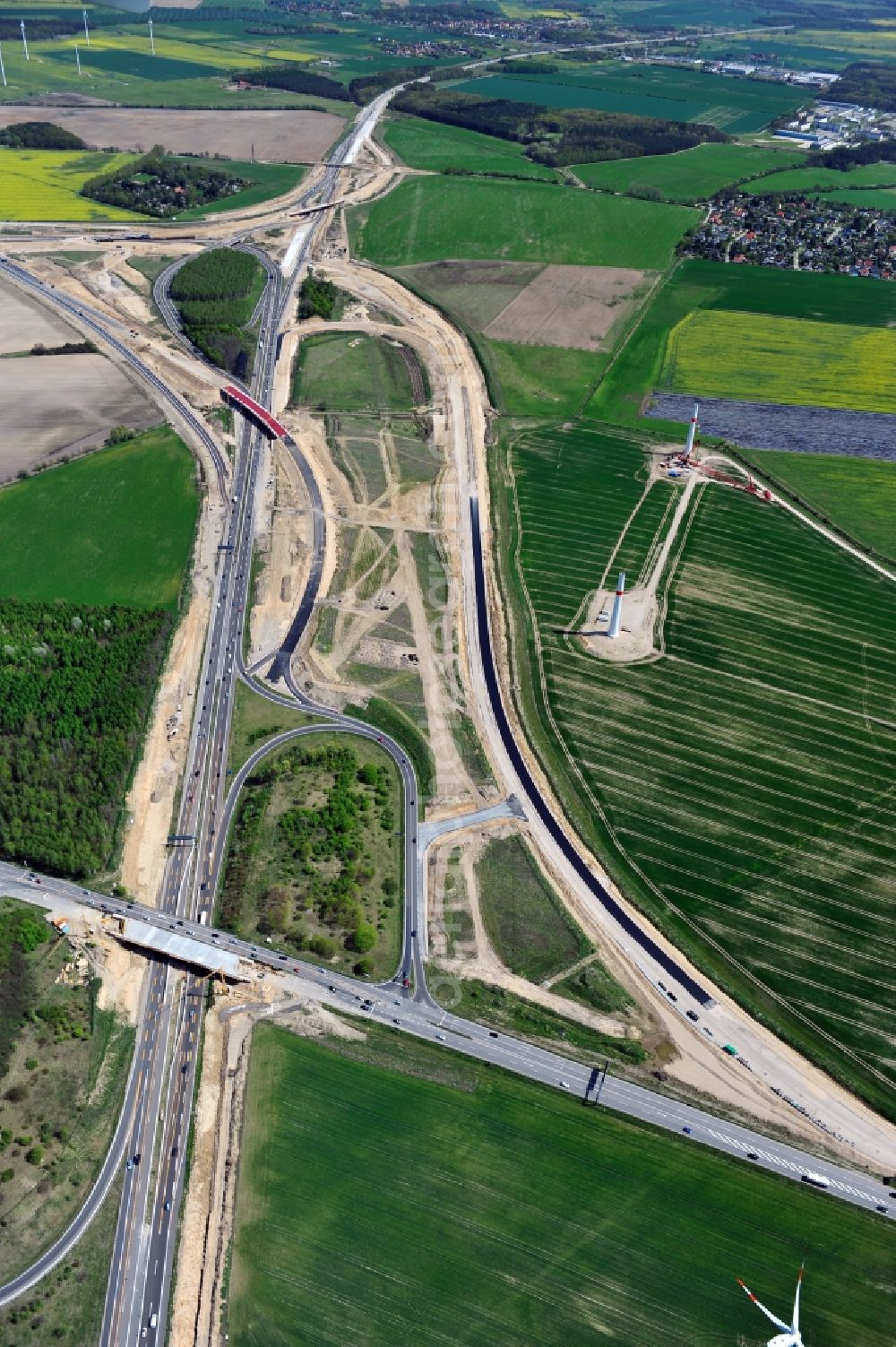 Schwanebeck from above - View of the construction site at the motorway junction Barnim