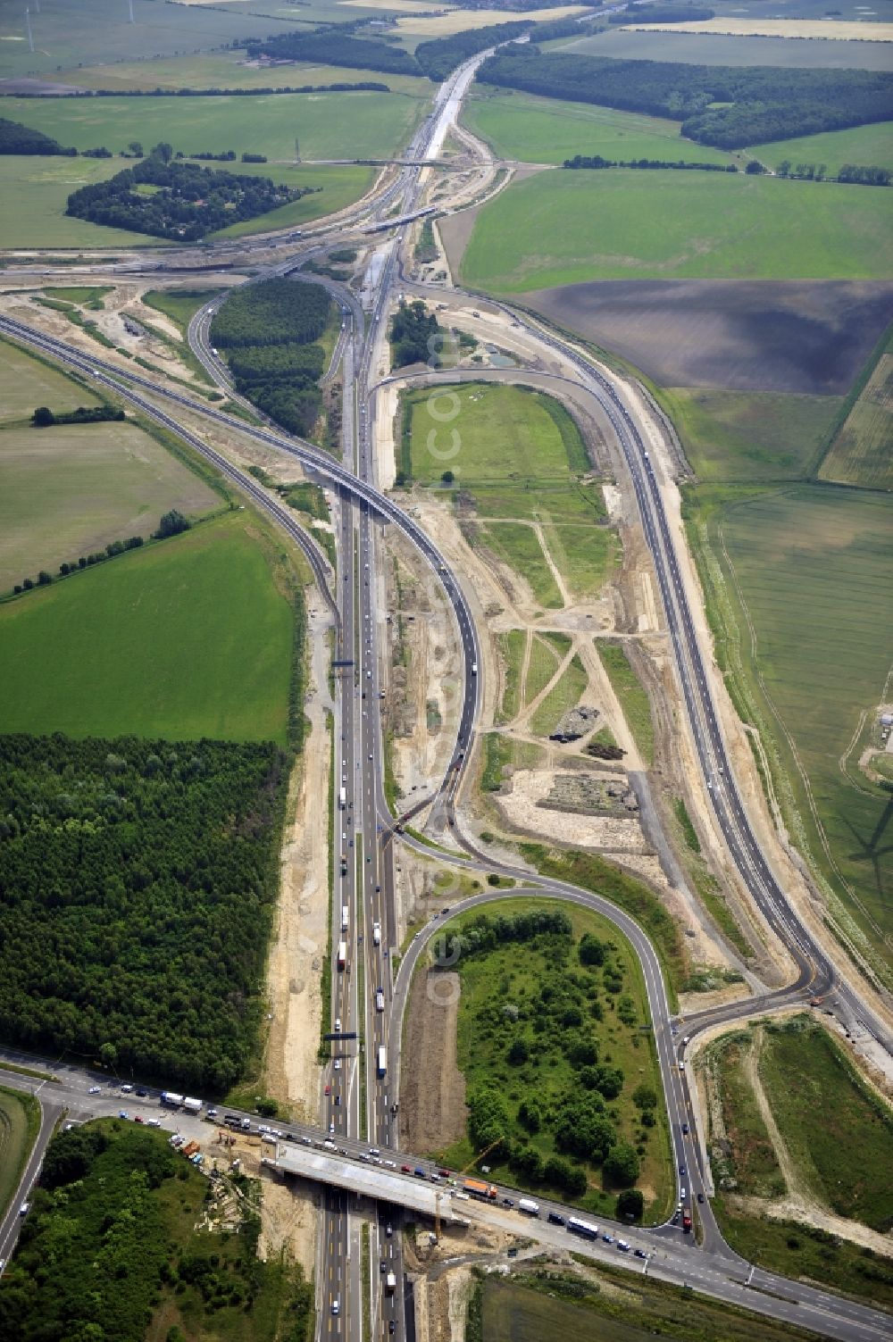 Schwanebeck from the bird's eye view: View of the construction site at the motorway junction Barnim