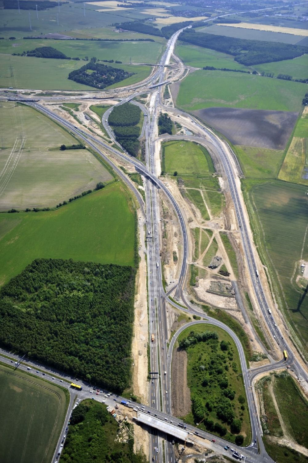 Schwanebeck from above - View of the construction site at the motorway junction Barnim