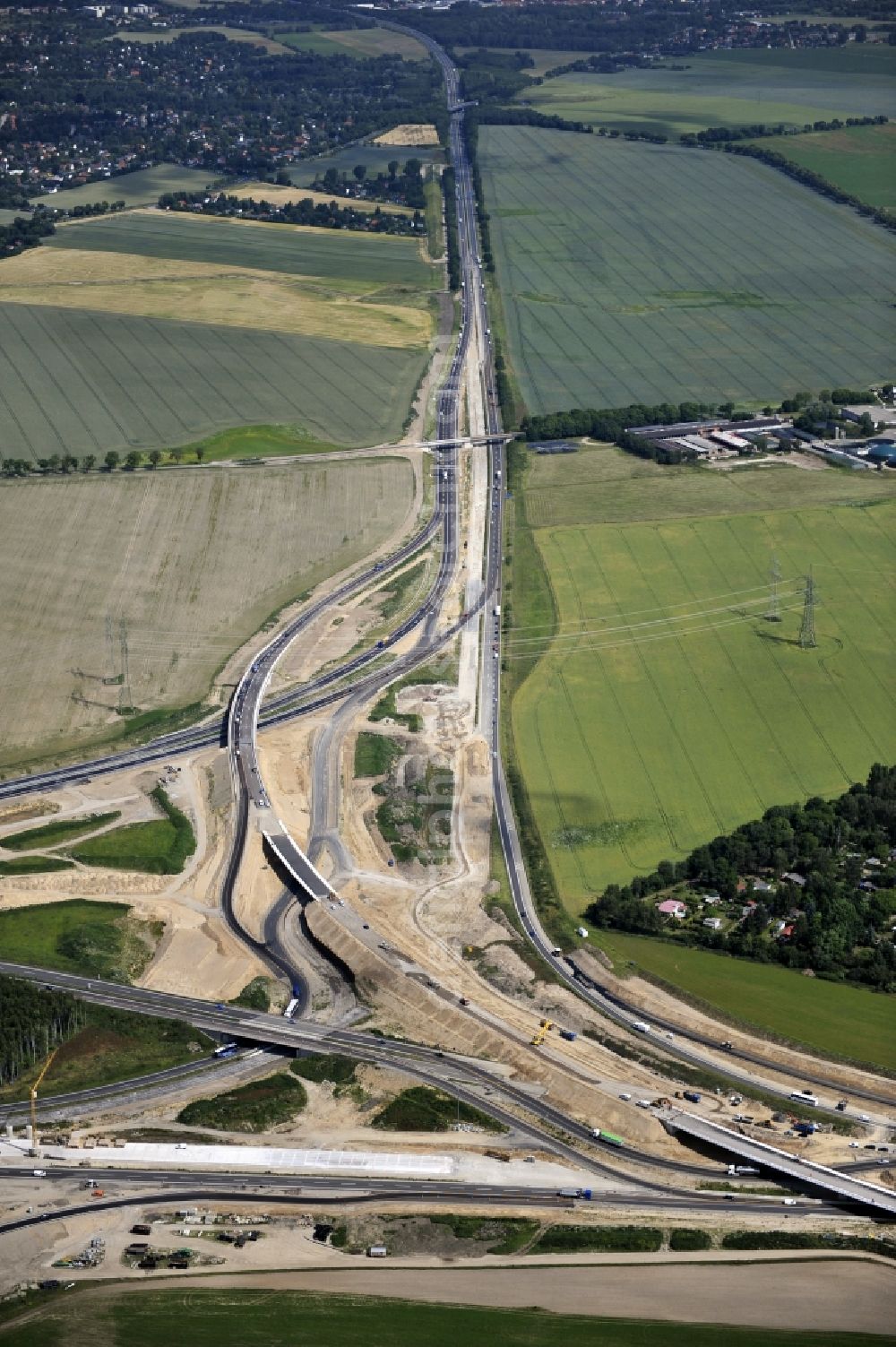 Aerial image Schwanebeck - View of the construction site at the motorway junction Barnim