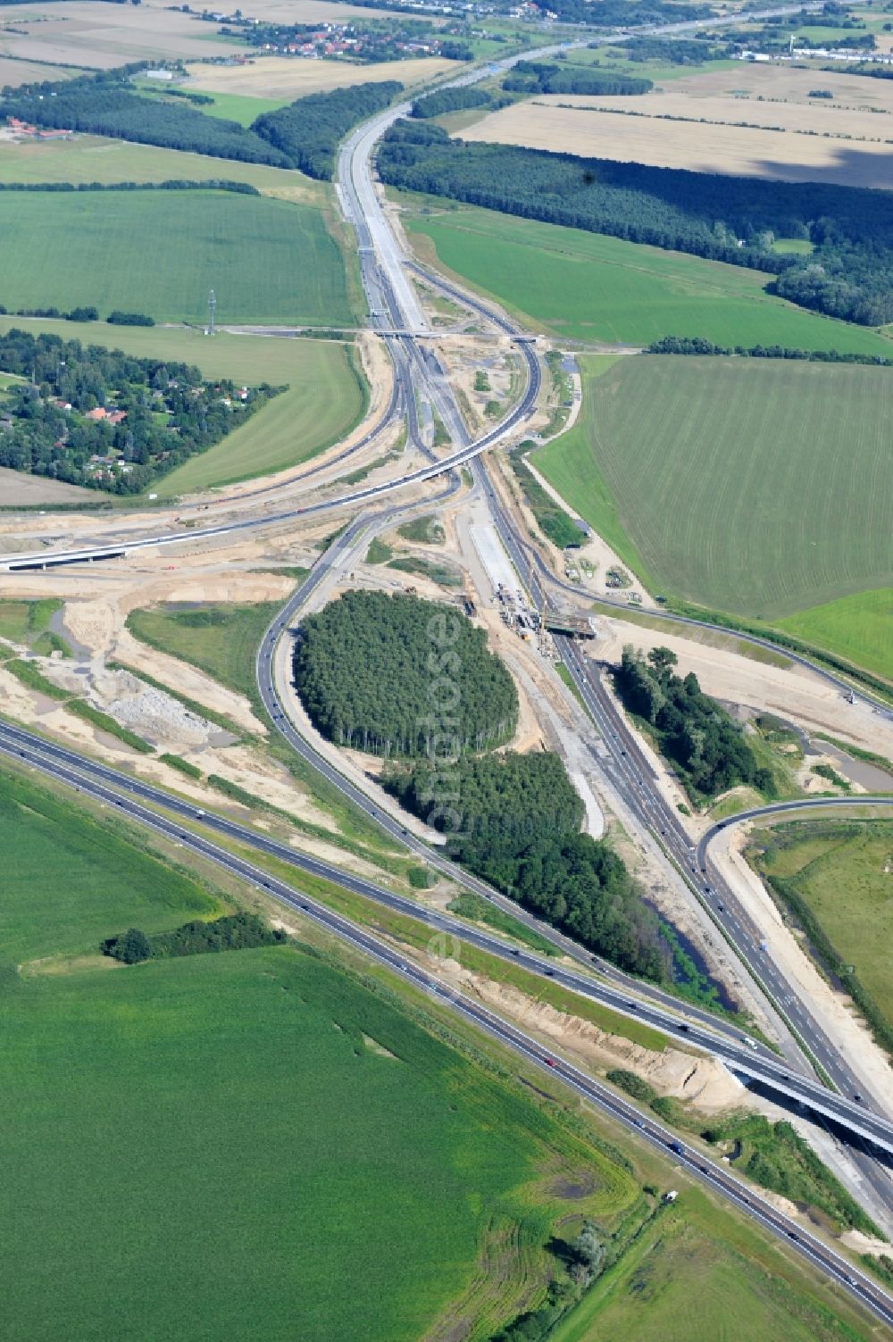 Aerial image Schwanebeck - View of the construction site at the motorway junction Barnim