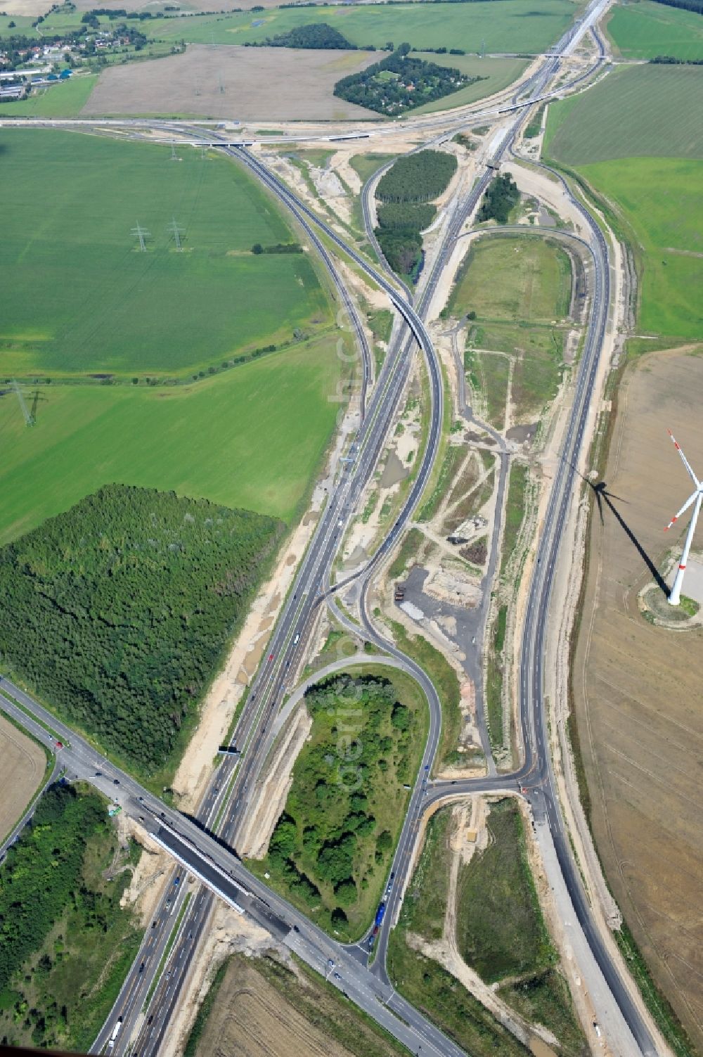 Schwanebeck from above - View of the construction site at the motorway junction Barnim