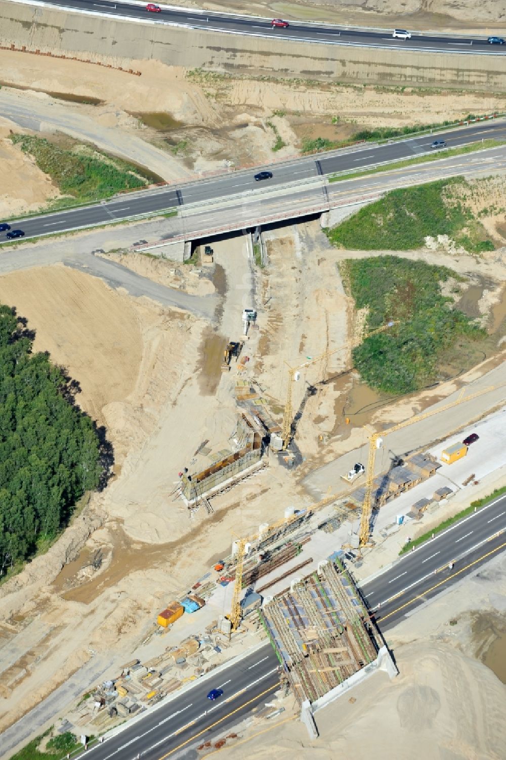 Schwanebeck from above - View of the construction site at the motorway junction Barnim