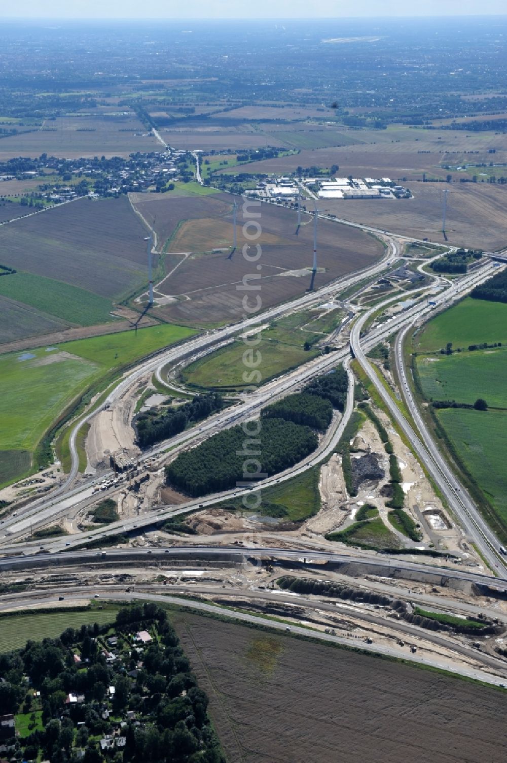 Schwanebeck from above - View of the construction site at the motorway junction Barnim