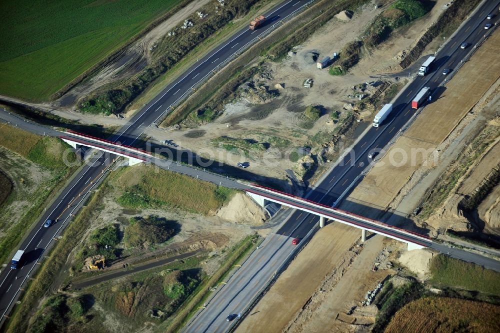 Schwanebeck from the bird's eye view: View of the construction site at the motorway junction Barnim