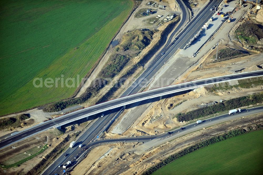 Aerial image Schwanebeck - View of the construction site at the motorway junction Barnim