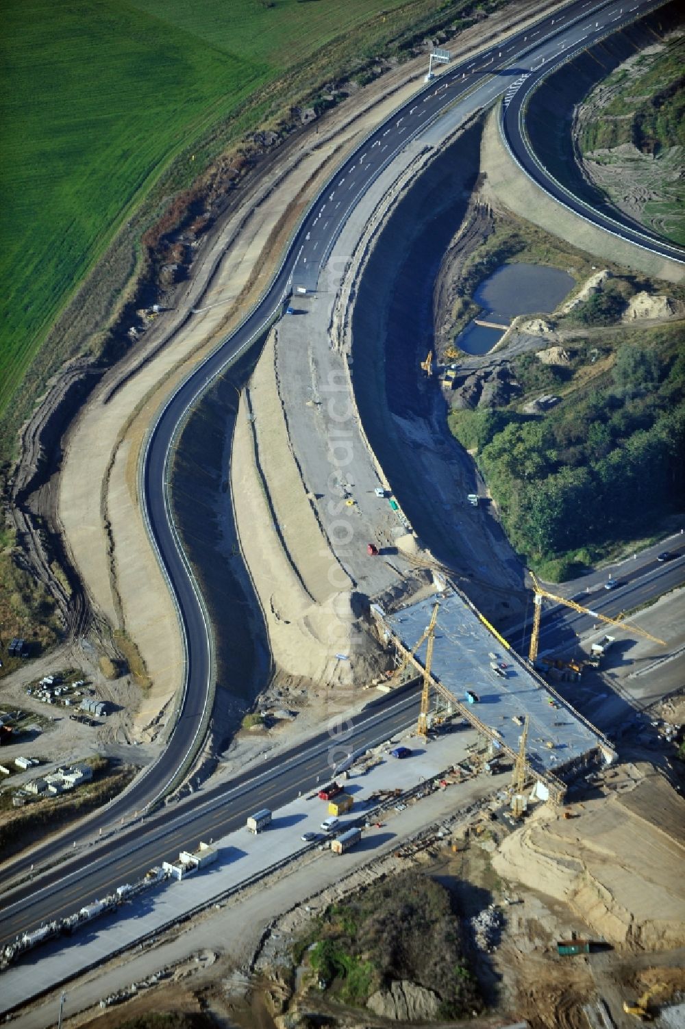 Schwanebeck from the bird's eye view: View of the construction site at the motorway junction Barnim