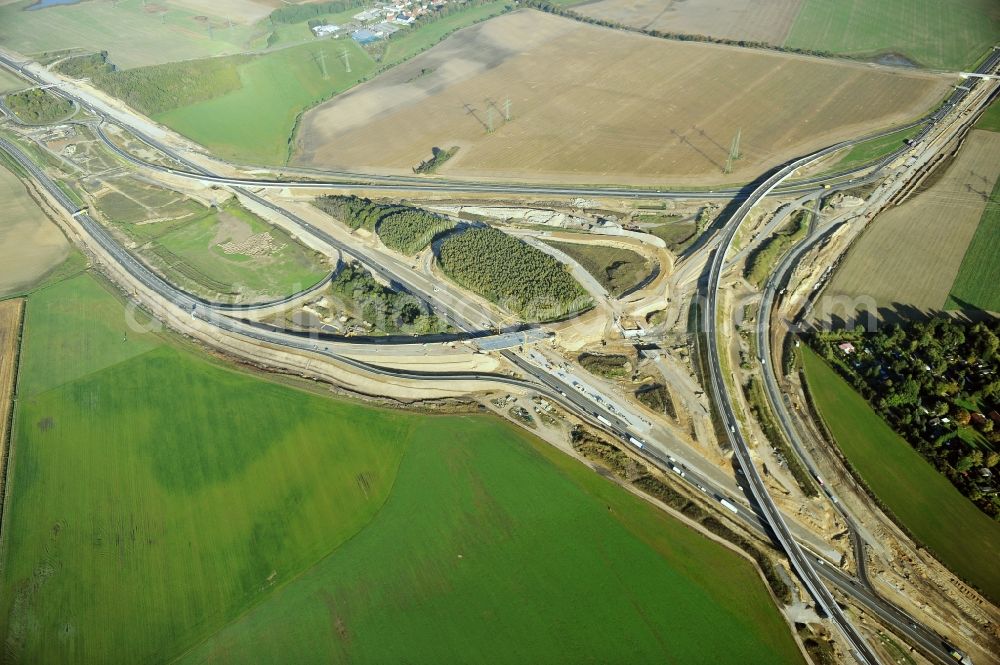 Aerial image Schwanebeck - View of the construction site at the motorway junction Barnim