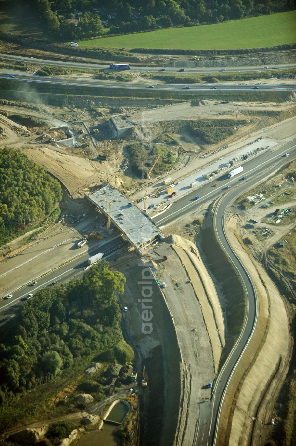 Schwanebeck from the bird's eye view: View of the construction site at the motorway junction Barnim