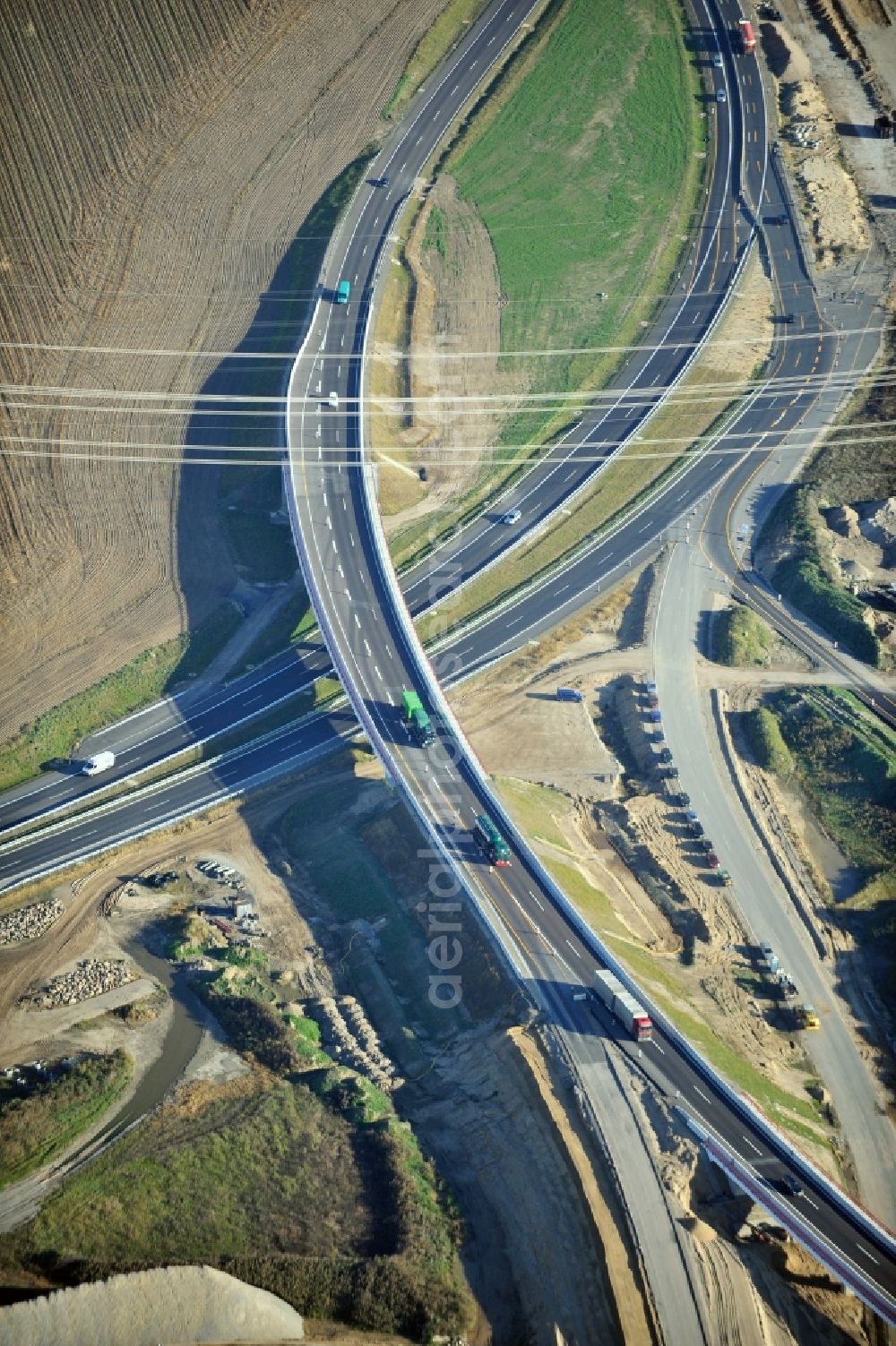 Schwanebeck from the bird's eye view: View of the construction site at the motorway junction Barnim