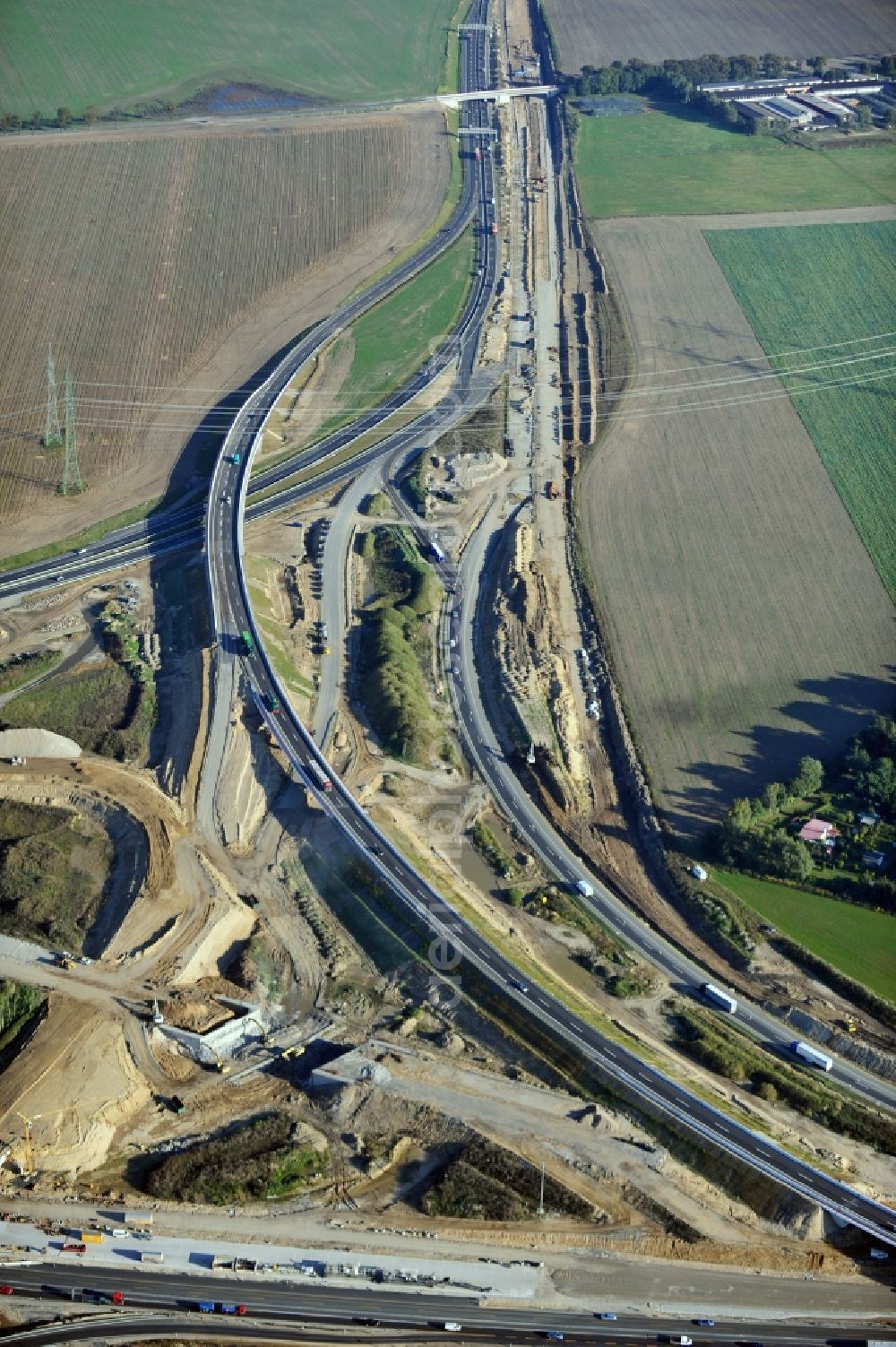 Aerial image Schwanebeck - View of the construction site at the motorway junction Barnim