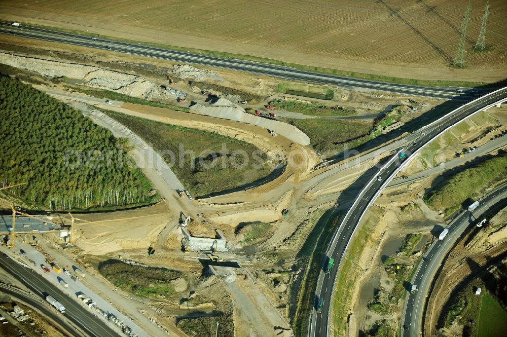 Schwanebeck from the bird's eye view: View of the construction site at the motorway junction Barnim