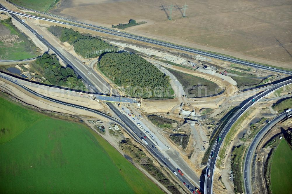 Aerial image Schwanebeck - View of the construction site at the motorway junction Barnim