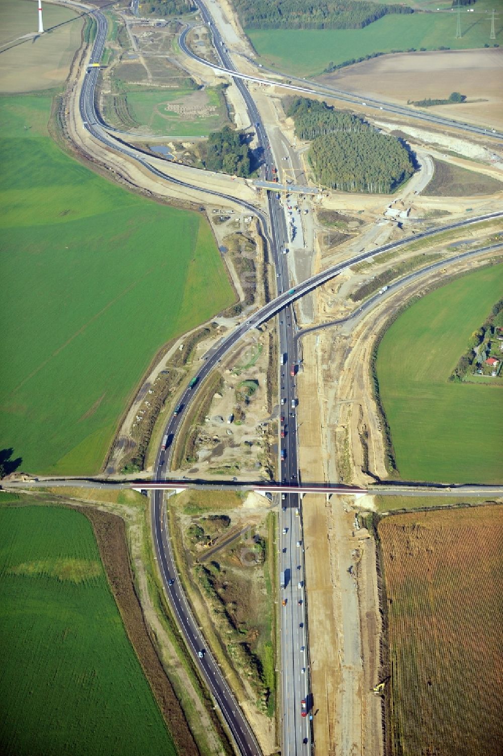 Schwanebeck from the bird's eye view: View of the construction site at the motorway junction Barnim