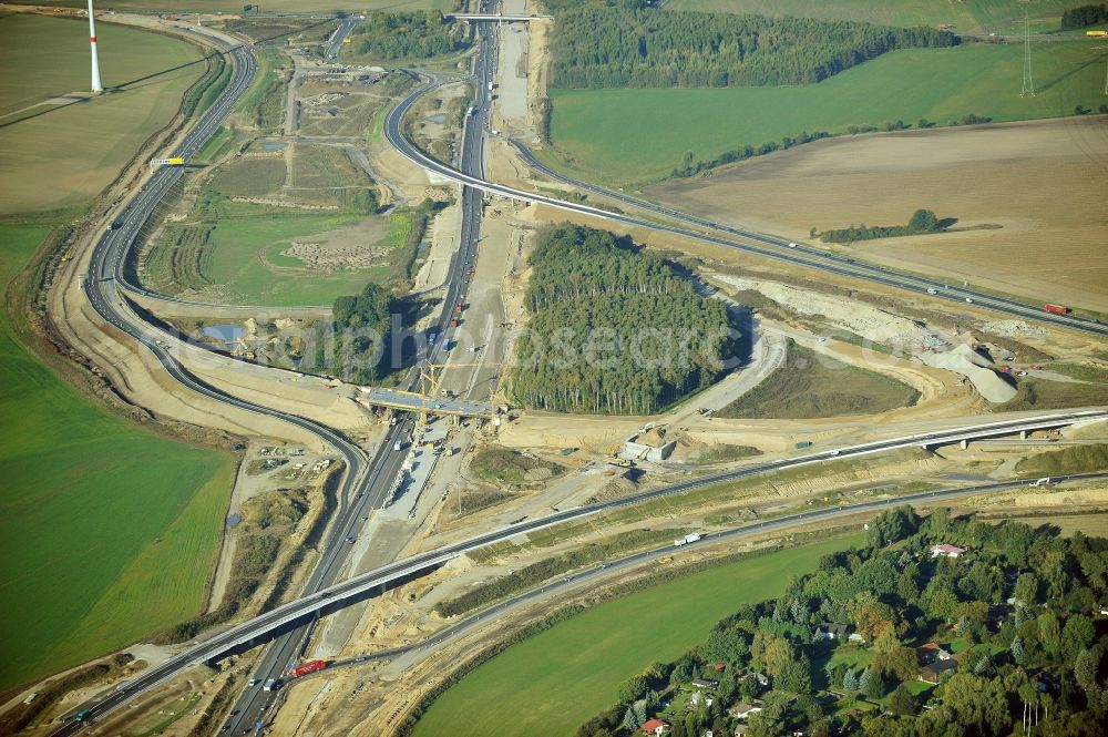 Aerial image Schwanebeck - View of the construction site at the motorway junction Barnim