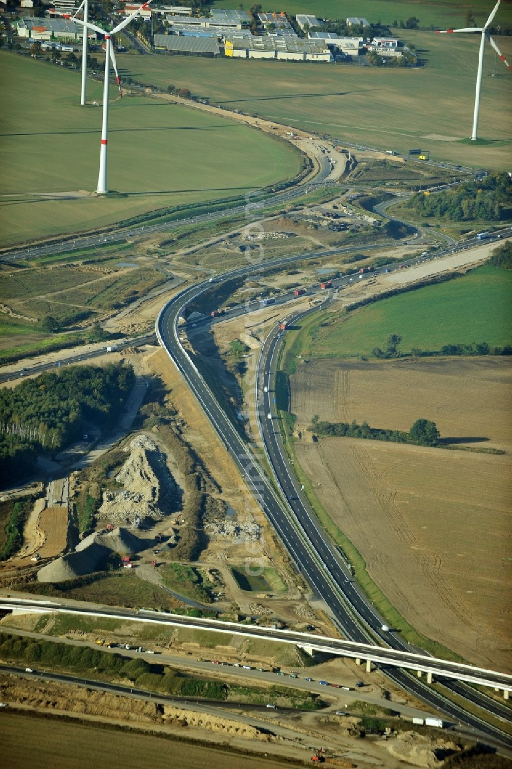 Schwanebeck from the bird's eye view: View of the construction site at the motorway junction Barnim