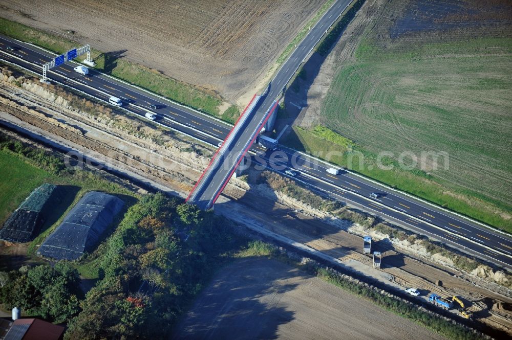 Aerial image Schwanebeck - View of the construction site at the motorway junction Barnim