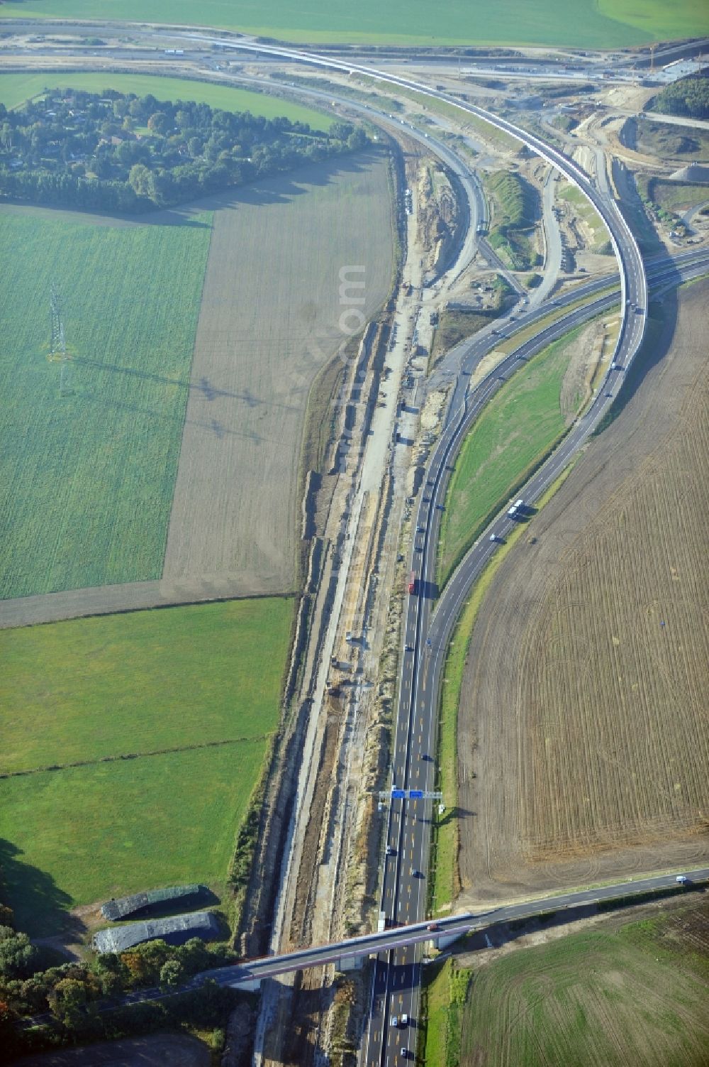 Schwanebeck from above - View of the construction site at the motorway junction Barnim