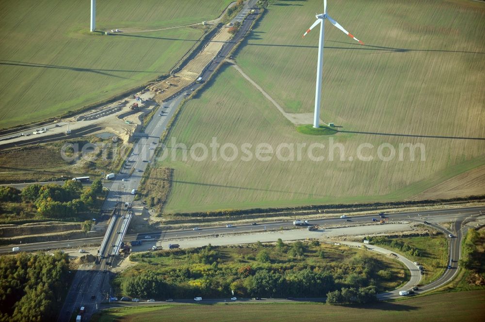 Aerial image Schwanebeck - View of the construction site at the motorway junction Barnim