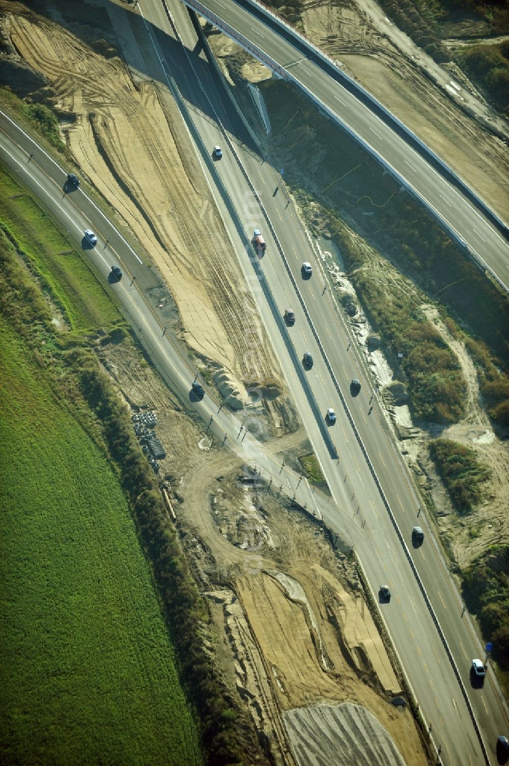 Schwanebeck from above - View of the construction site at the motorway junction Barnim