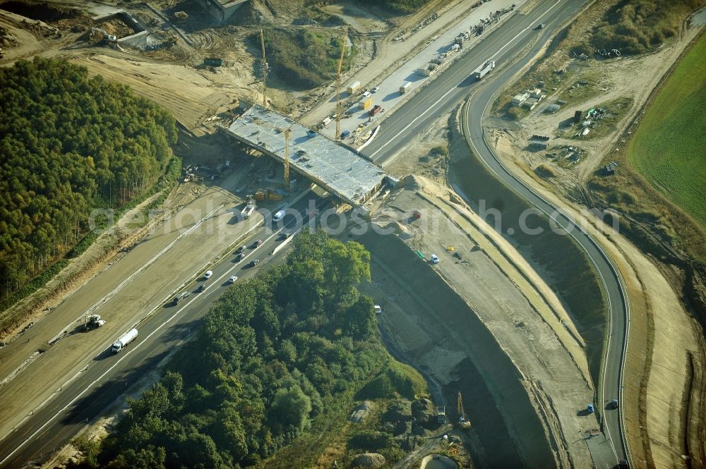 Schwanebeck from the bird's eye view: View of the construction site at the motorway junction Barnim