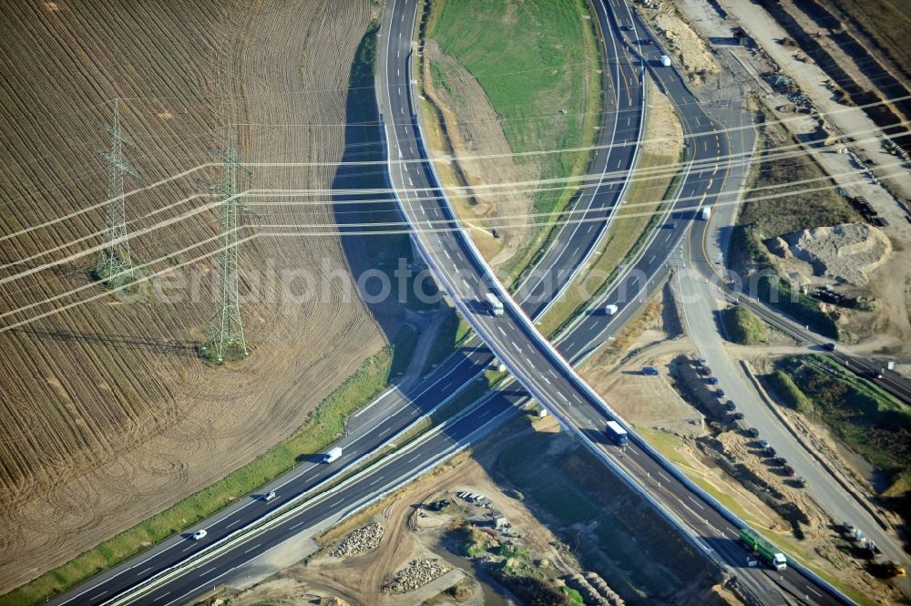 Schwanebeck from the bird's eye view: View of the construction site at the motorway junction Barnim