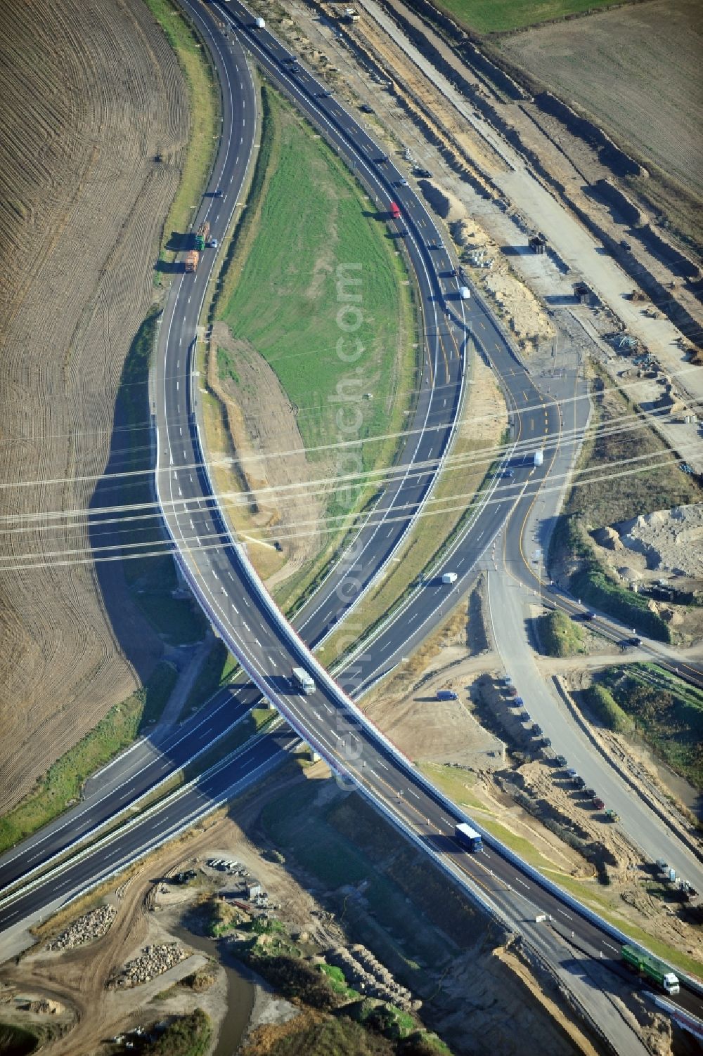 Aerial image Schwanebeck - View of the construction site at the motorway junction Barnim