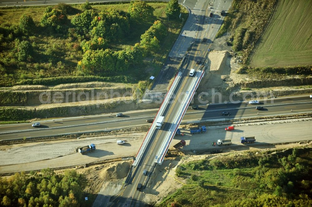 Aerial image Schwanebeck - View of the construction site at the motorway junction Barnim