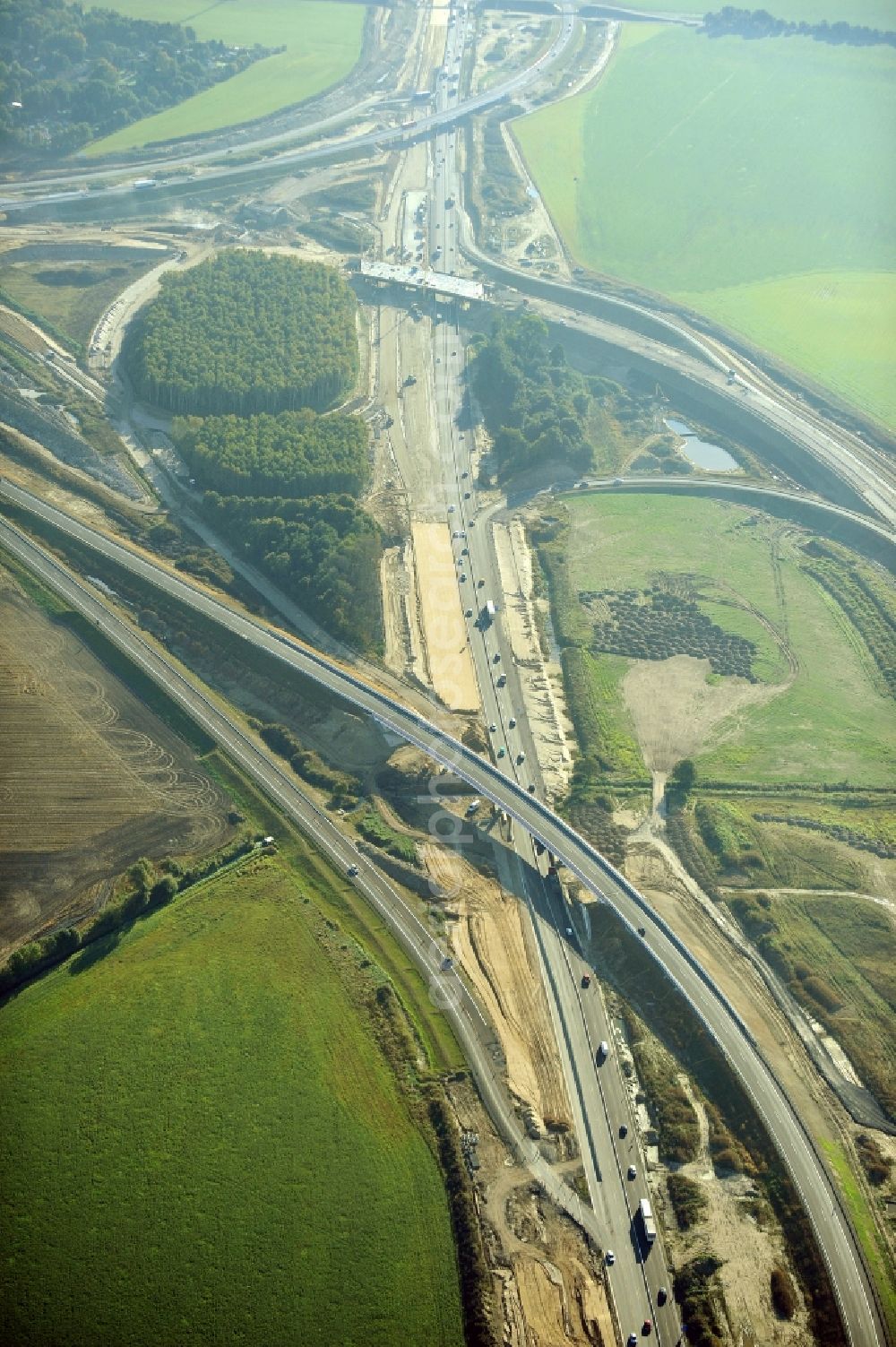 Schwanebeck from the bird's eye view: View of the construction site at the motorway junction Barnim